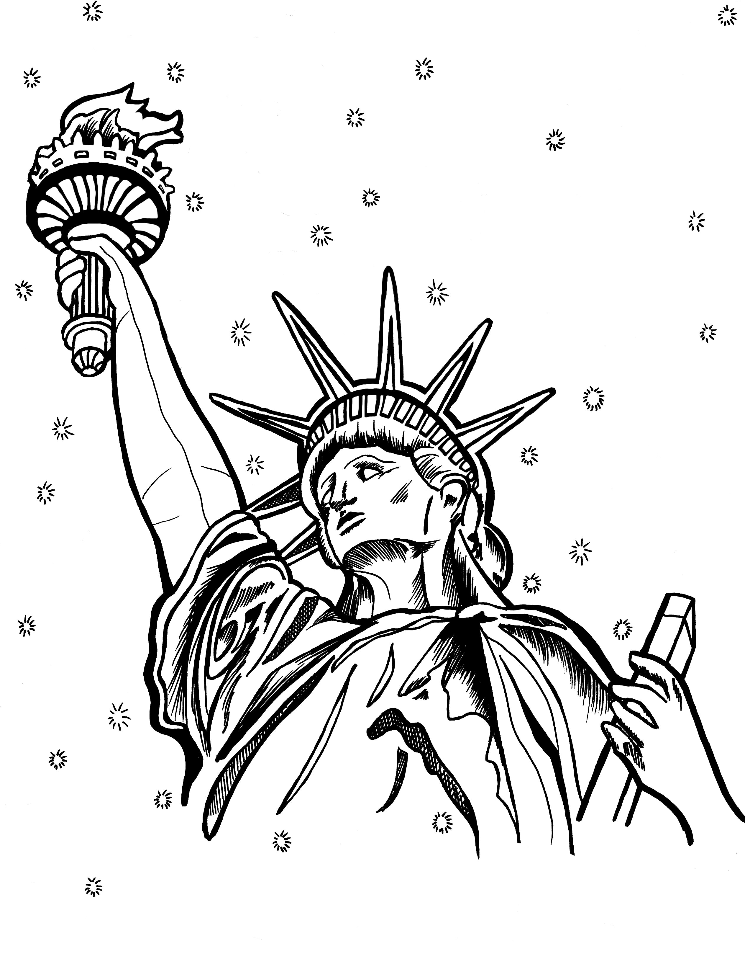Free printable Statue of Liberty New York coloring page featuring a close-up view of Lady Liberty holding her torch and tablet YouColor