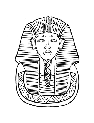 Color the famous burial mask of King Tut and discover the fascinating world of ancient Egypt.: You-Color