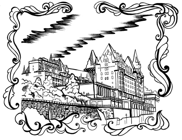 Free printable Fairmont Château Laurier Ottawa coloring page featuring the historic castle-like hotel: You-Color