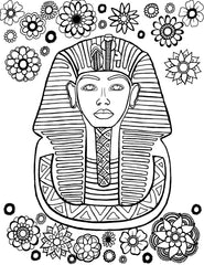 Free printable King Tutankhamun coloring page inspired by the ancient Egyptian pharaoh’s golden burial mask: You-Color